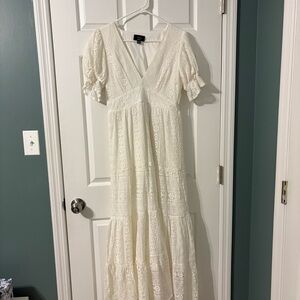 Vici White Lace V-neck Maxi Dress with Ruffled Sleeves Size Medium